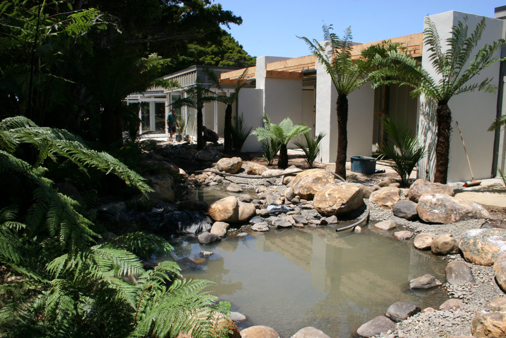 Creation of the ponds and stream with local rocks