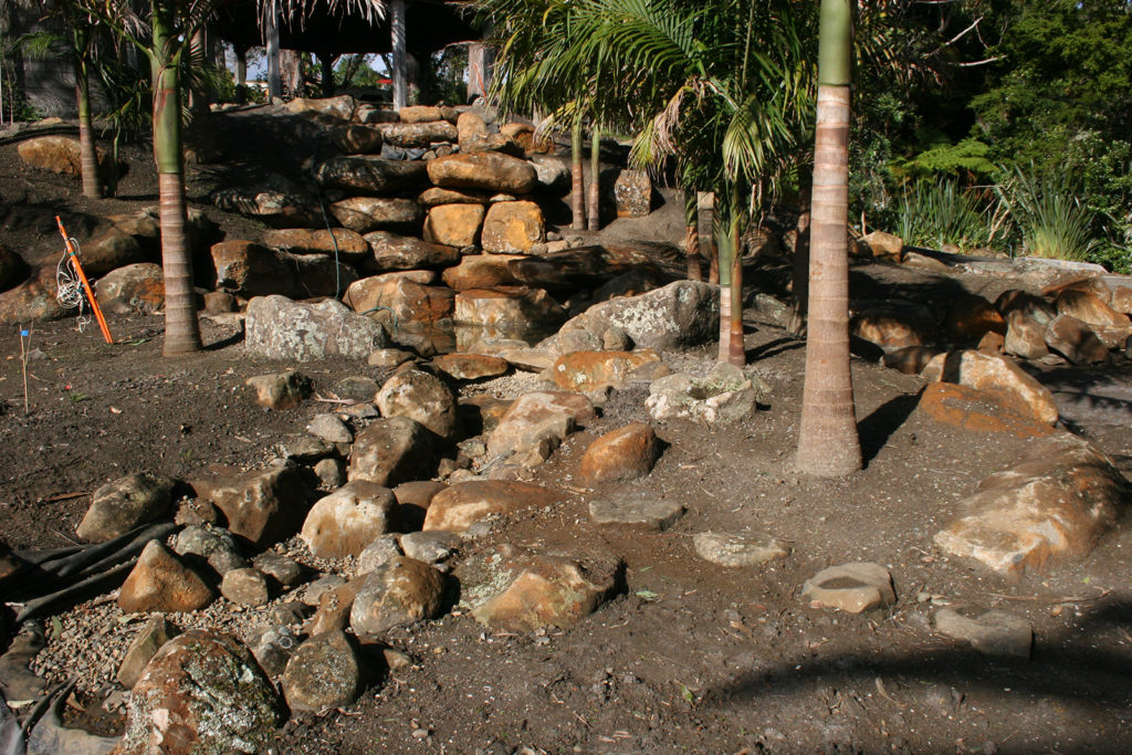 subtropical garden planting begins, large palms planted